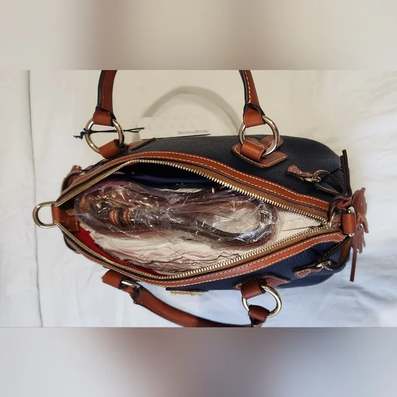 BRAND NEW Dooney & Bourke Navy and Tan Leather Satchel - Picture 4 of 6